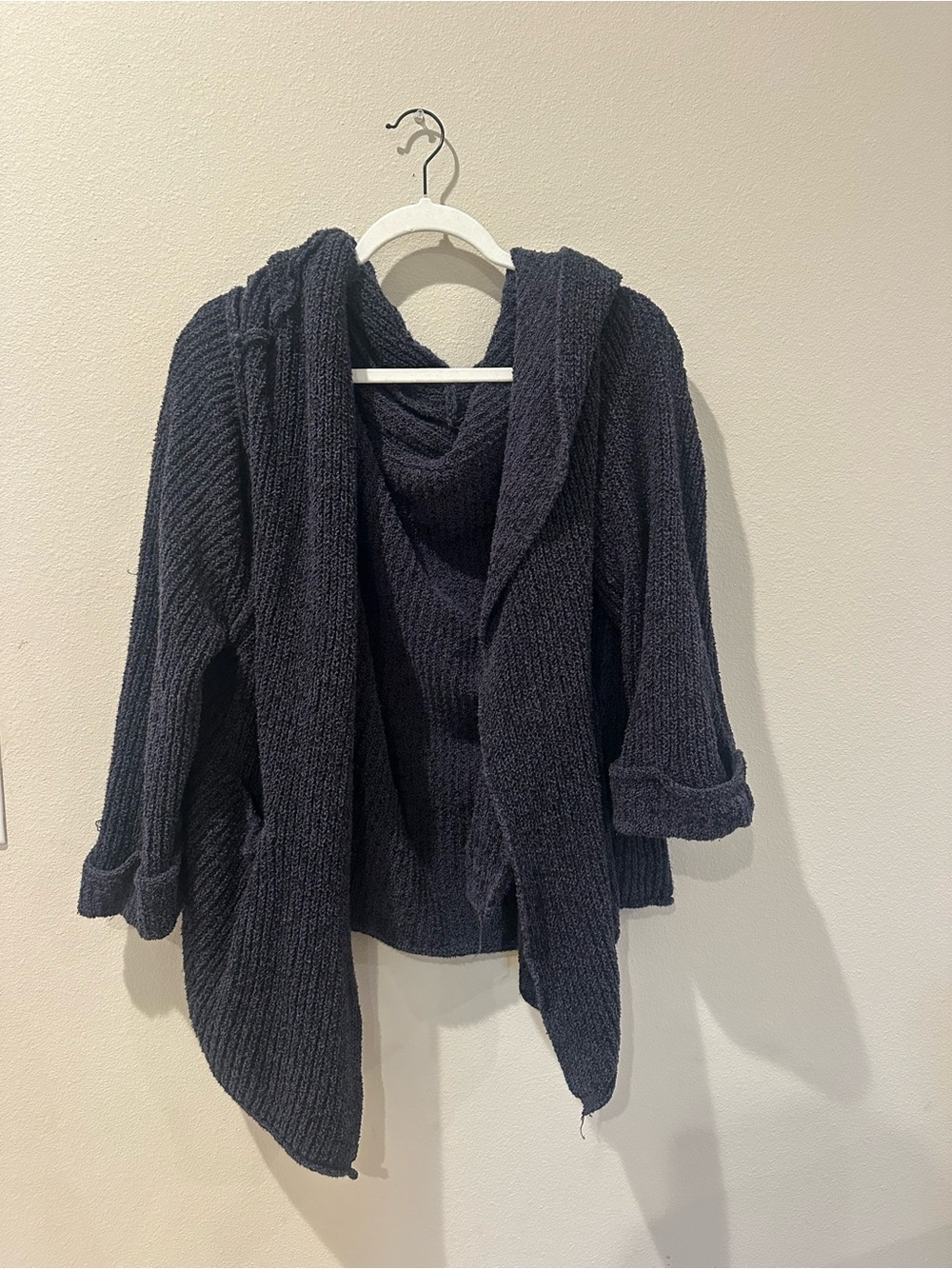 Free People Navy Hooded Open-Front Cardigan